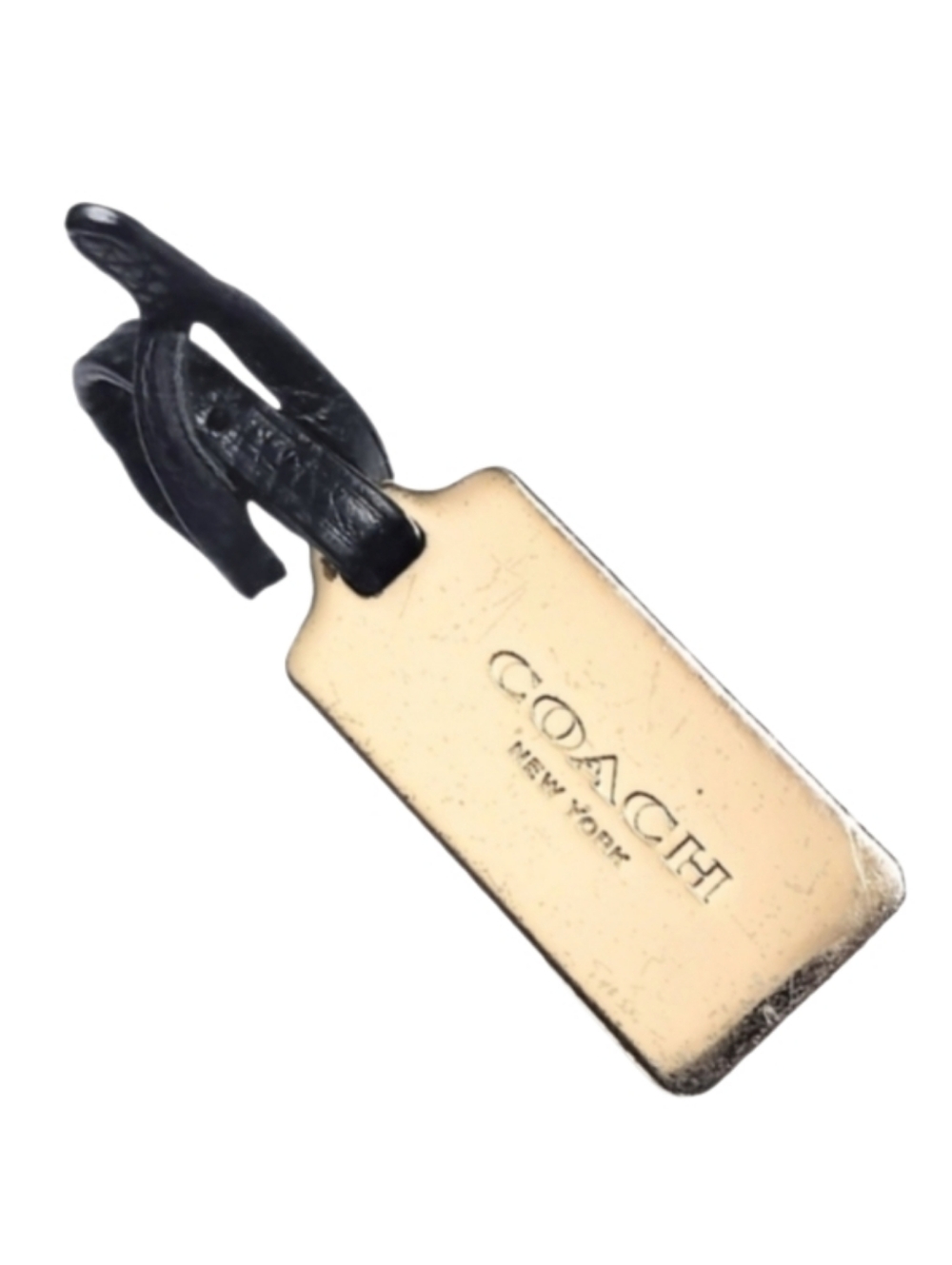 🖤 Coach New York Gold Metal Brass Black Leather Hangtag Bag Charm Fob Keychain